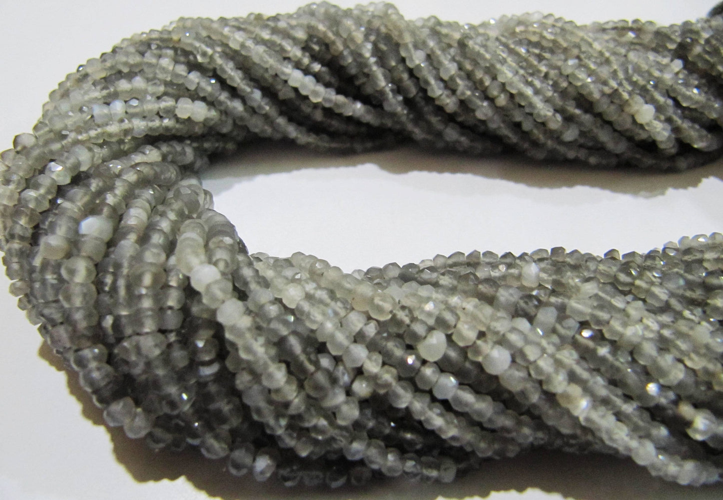 Natural Grey Moonstone Rondelle Faceted Beads 3-4mm Strand 13 inches long High Quality Beads Wholesale prices jewelry making gemstone beads