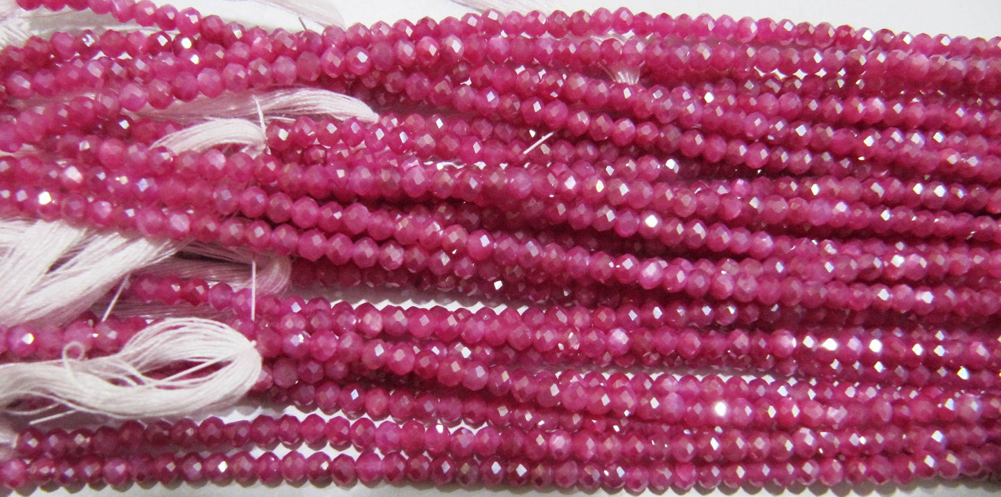 Natural Pink Moonstone Silver AB Mystic Coated Rondelle Faceted Beads 3mm Strand 13 inch long Top Quality Wholesale prices Ruby Color beads