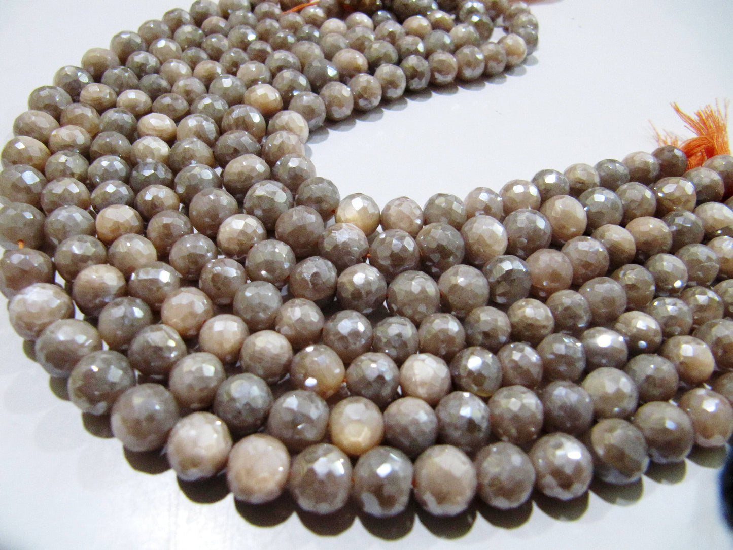 Natural Peach Moonstone Silver Mystic Coated  Round Faceted Beads 9-10mm Strand 10 inches long High Quality Beads Wholesale prices