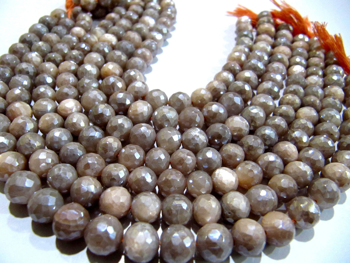 Natural Peach Moonstone Silver Mystic Coated  Round Faceted Beads 9-10mm Strand 10 inches long High Quality Beads Wholesale prices