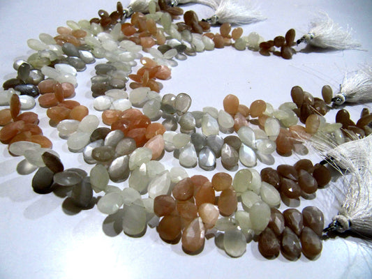 Natural Multi Color Moonstone Pear shape Briolette Faceted 7x10mm to 9x12mm Beads Strand 10 inches long High Quality Beads Wholesale prices