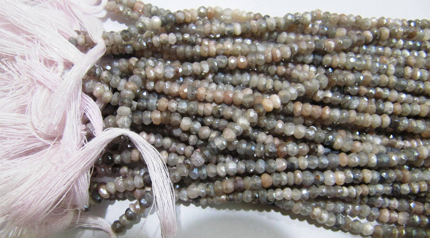 Natural Multi Moonstone Silver AB Mystic Coated Rondelle Faceted Beads 3-4mm Strand 13inches  long Top Quality Wholesale prices Beads