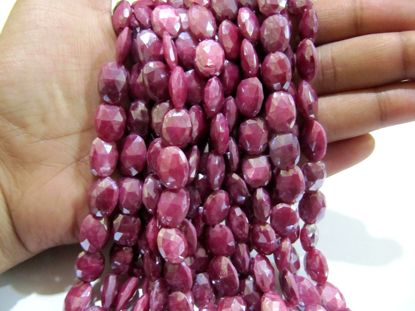 Natural Pink Moonstone Silver AB Mystic Coated Oval Faceted Beads 9x12mm Strand 13 inch long Top Quality Wholesale prices jewelry beads