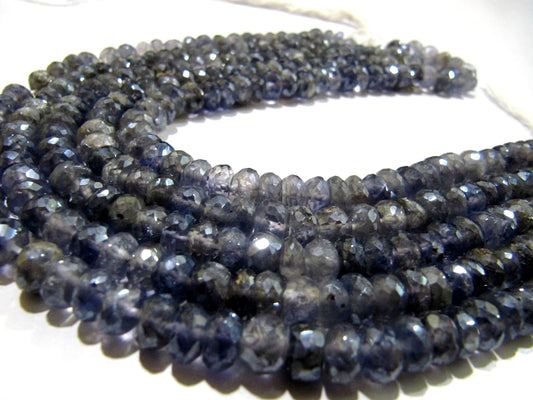 Natural Iolite Rondelle Faceted 7-8mm Gemstone beads Strand 10 inches long Beads Wholesale prices jewelry making gemstone