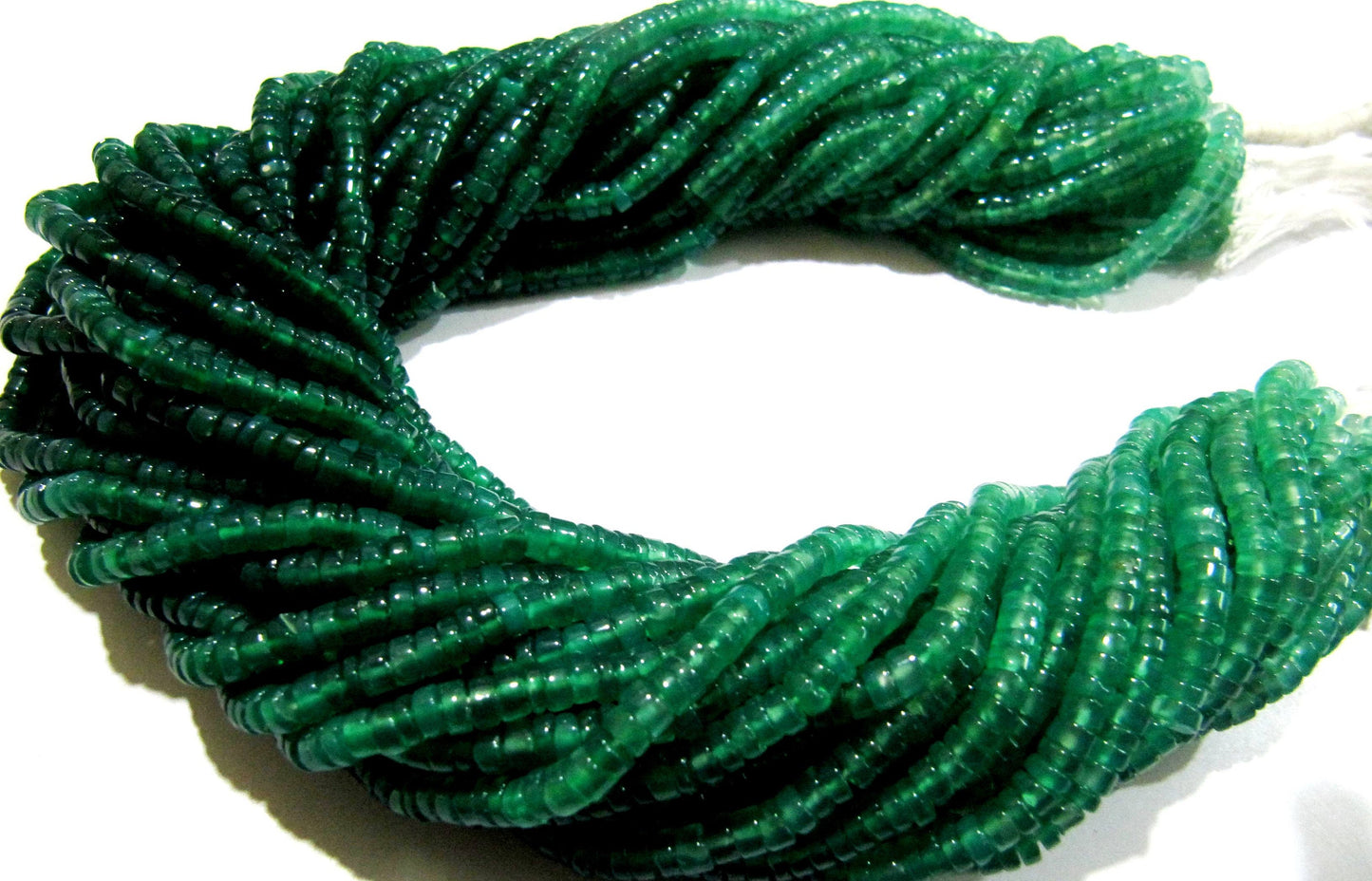 Natural Green Onyx Plain smooth Tyre shape Rondelle 4 mm Beads Strand 14 inches long High Quality Beads Wholesale prices gemstone beads