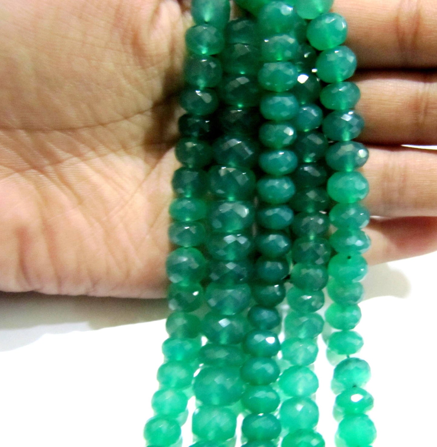 Natural Green Onyx Rondelle Faceted Beads 8 to 10 mm Strand 8inches long High Quality Beads Wholesale prices jewelry making gemstone beads