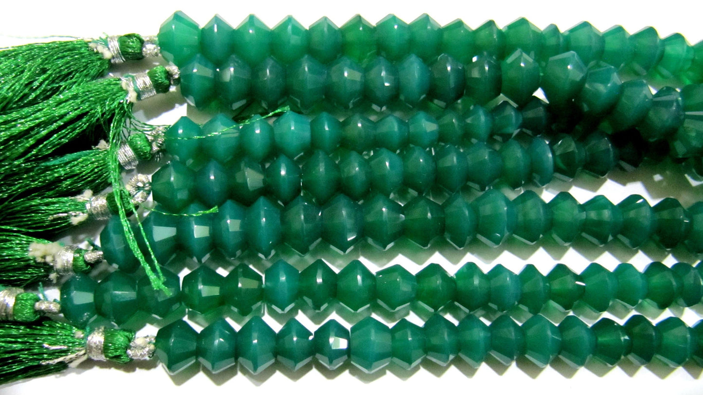 Natural Green Onyx Dholki Shape Rondelle Faceted Beads 8 to 12 mm Strand 9 inches long High Quality Beads Wholesale prices gemstone beads