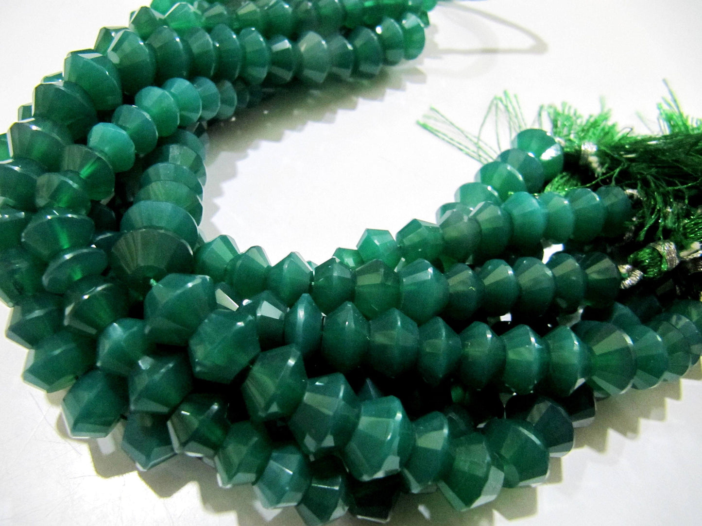Natural Green Onyx Dholki Shape Rondelle Faceted Beads 8 to 12 mm Strand 9 inches long High Quality Beads Wholesale prices gemstone beads