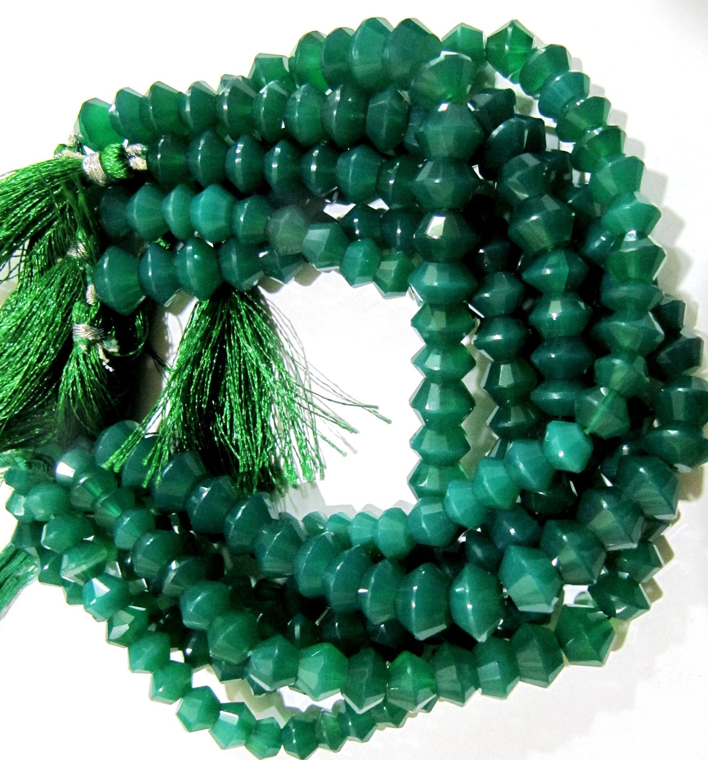 Natural Green Onyx Dholki Shape Rondelle Faceted Beads 8 to 12 mm Strand 9 inches long High Quality Beads Wholesale prices gemstone beads