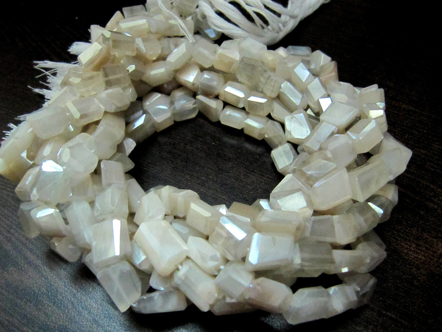 Natural White Moonstone Nugget Shape tumbled 6x10mm to10x14mm Silver AB Mystic Coated Beads Strand 8 inch long High Quality Wholesale Prices