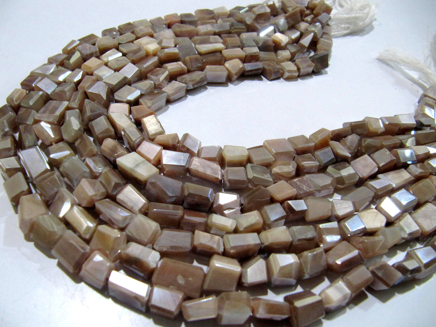 Natural Peach Moonstone Nugget Shape tumbled 6x10mm to10x14mm Silver AB Mystic Coated Beads Strand 8 inch long High Quality Wholesale Prices