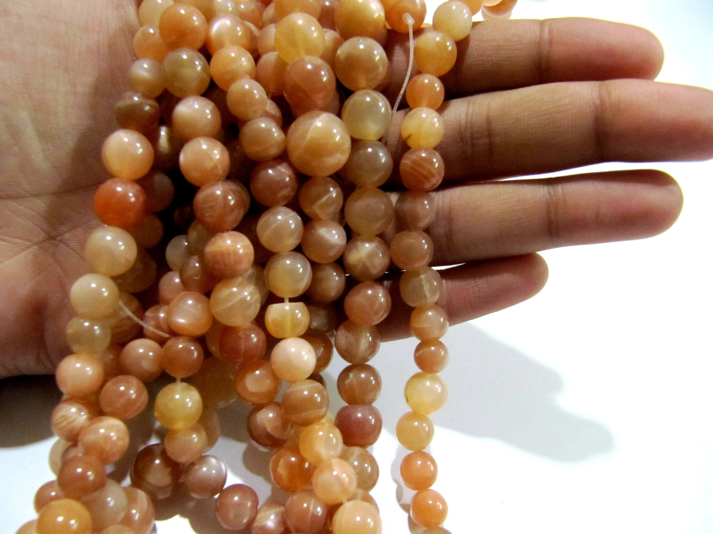 Natural Peach Moonstone Round Plain Smooth Shape 7-9mm  Beads Strand 8inch long High Quality Beads Wholesale prices jewelry making beads