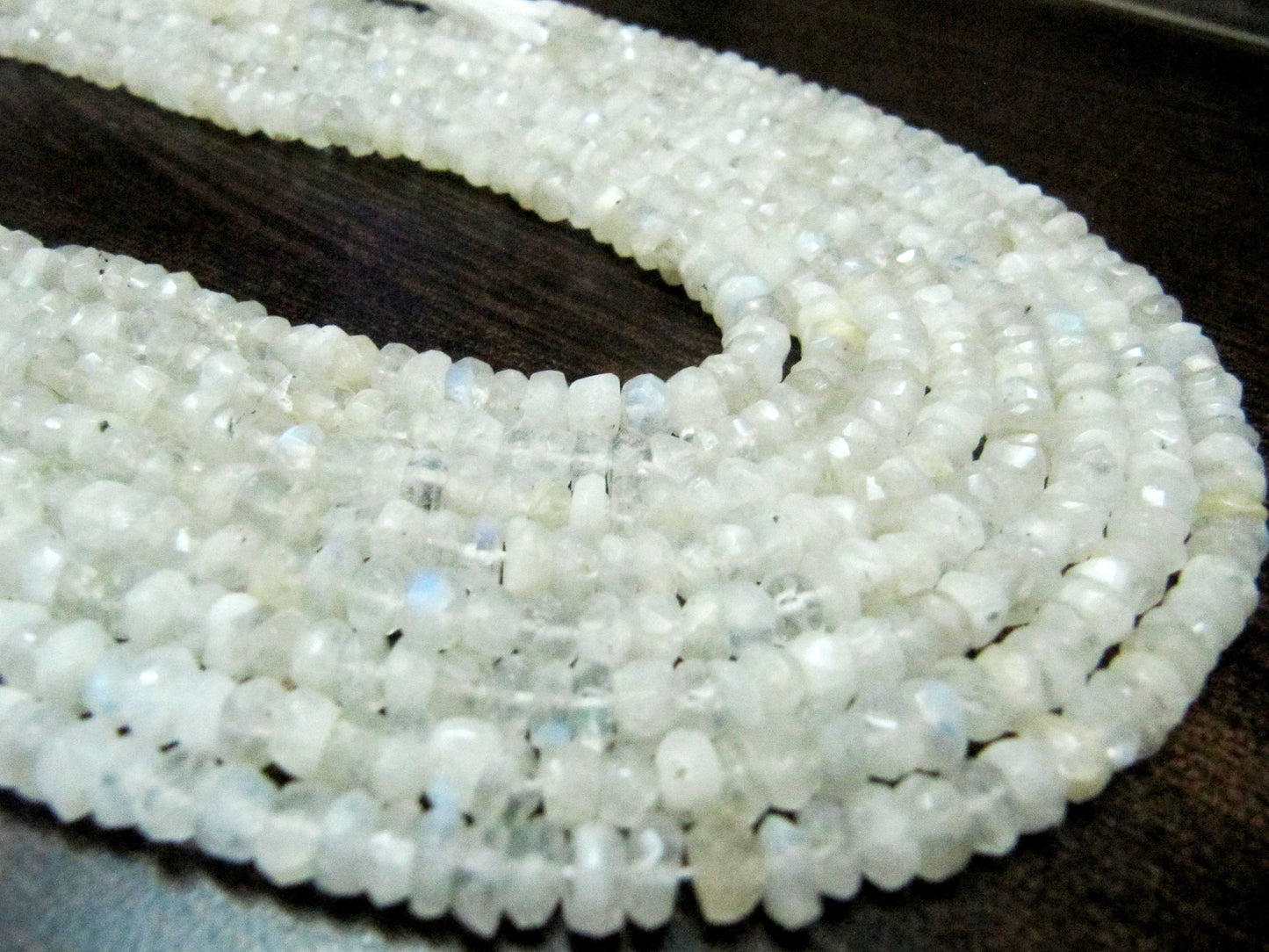 Natural White Rainbow Moonstone Rondelle Faceted Beads 5-6mm Strand 13 inches long Best Quality Blue Flashy Beads Wholesale Prices