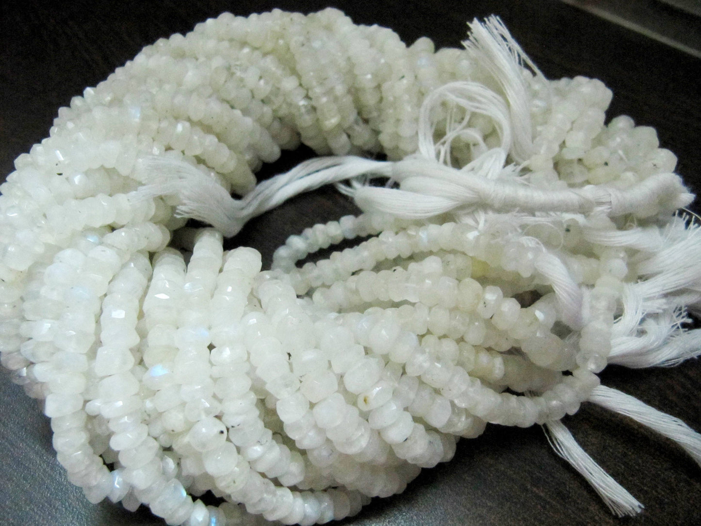 Natural White Rainbow Moonstone Rondelle Faceted Beads 5-6mm Strand 13 inches long Best Quality Blue Flashy Beads Wholesale Prices