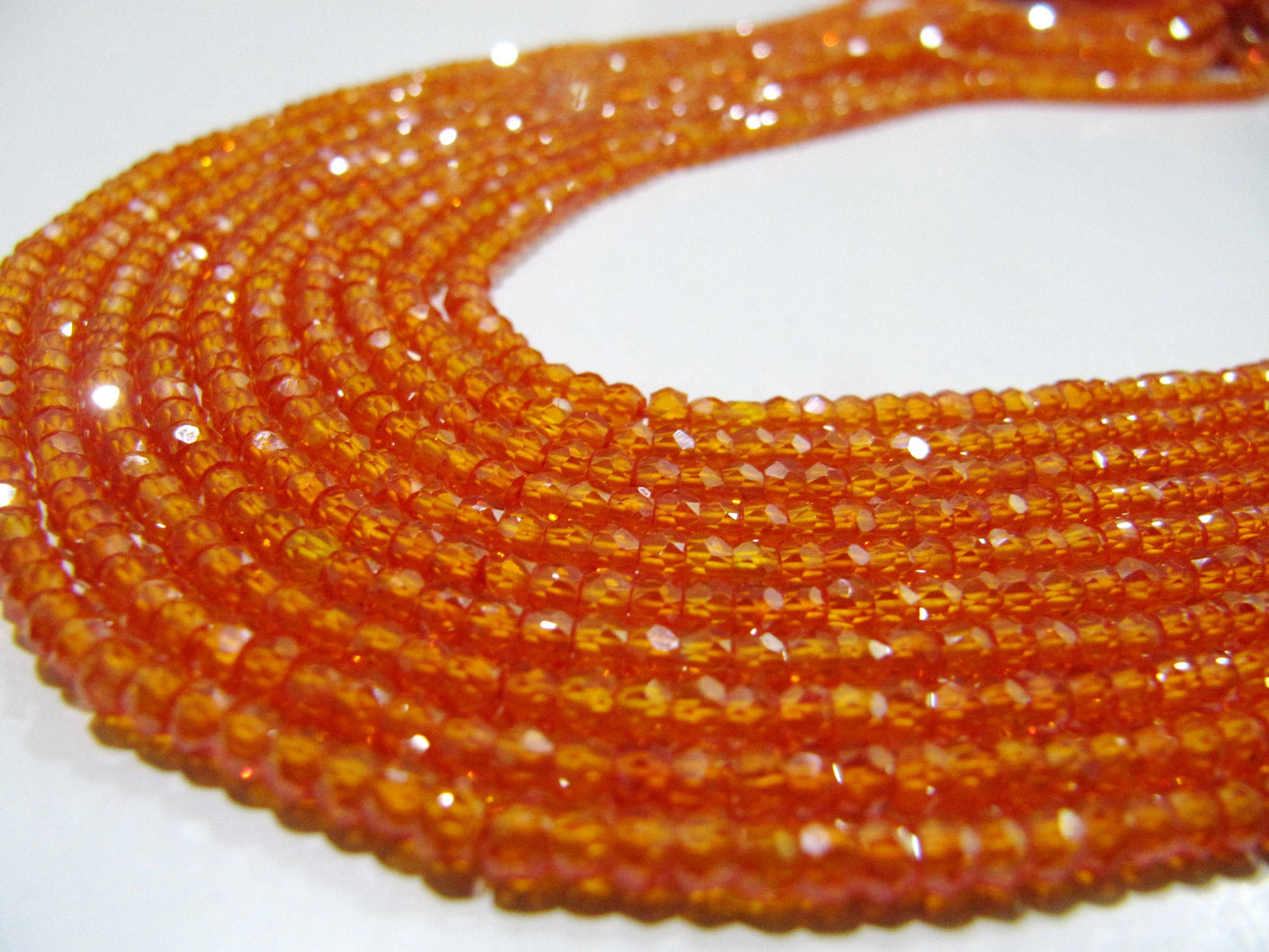 Natural Orange Carnelian Cubic Zirconia CZ Rondelle Faceted Beads 3mm Strand 13 inch long Top Quality Wholesale prices