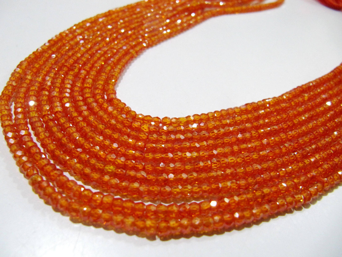 Natural Orange Carnelian Cubic Zirconia CZ Rondelle Faceted Beads 3mm Strand 13 inch long Top Quality Wholesale prices