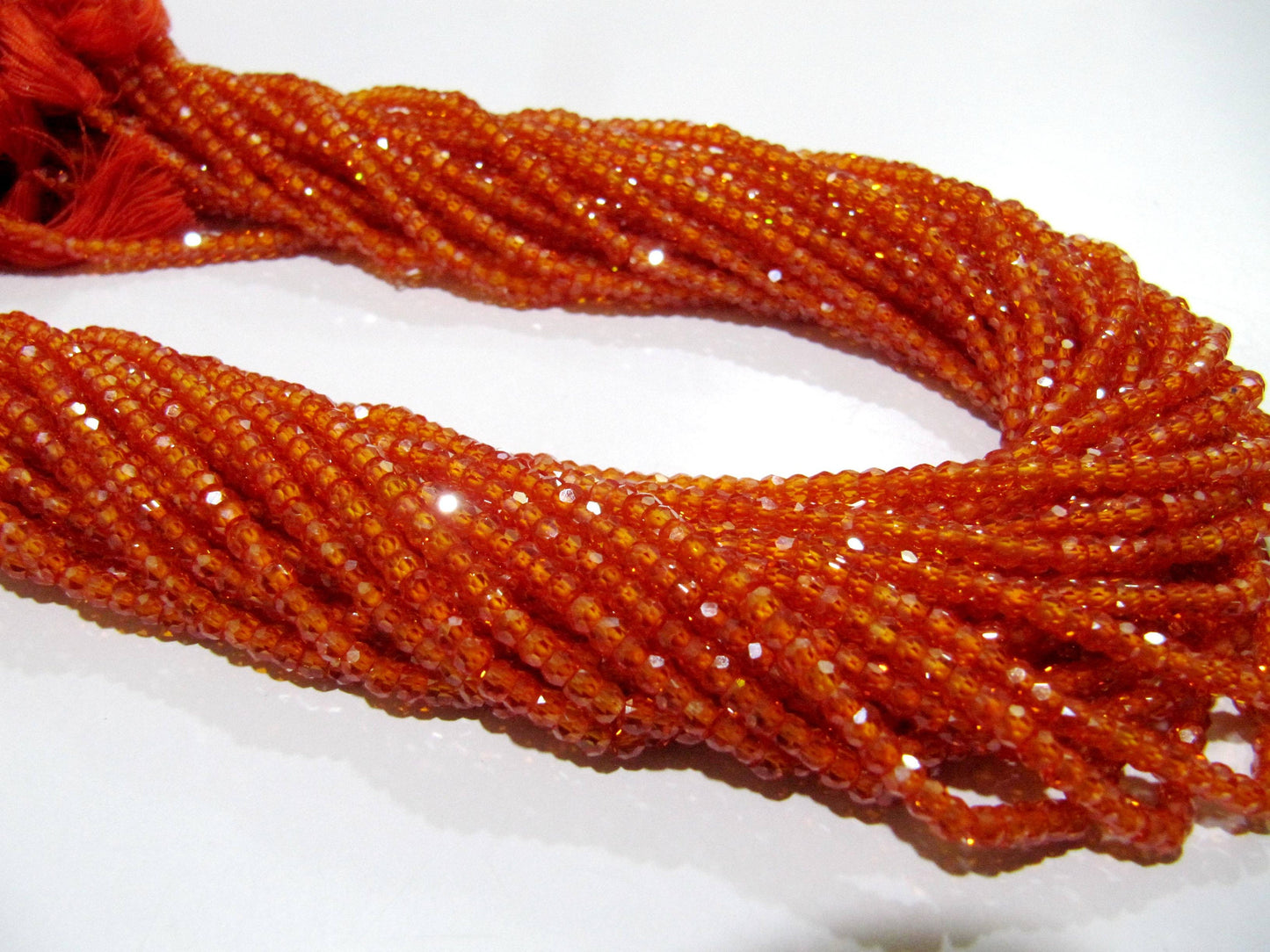 Natural Orange Carnelian Cubic Zirconia CZ Rondelle Faceted Beads 3mm Strand 13 inch long Top Quality Wholesale prices