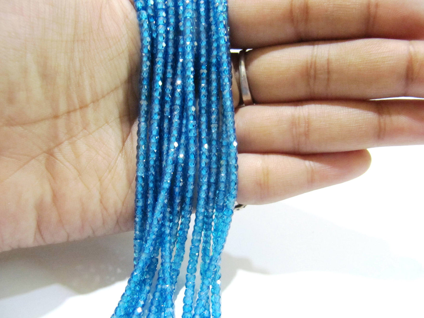 Natural Blue Topaz Cubic Zirconia CZ Rondelle Faceted Beads 3mm Strand 13 inch long Top Quality Wholesale prices Jewelry making gemstone