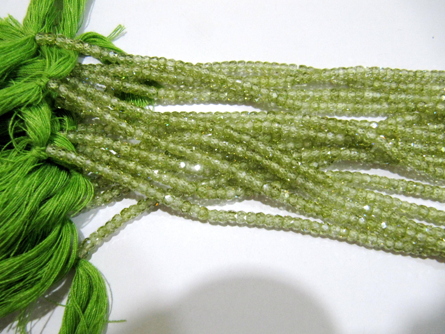 Natural Peridot color Cubic Zirconia CZ Rondelle Faceted Beads 3mm Strand 13 inch long Top Quality Wholesale prices Jewelry making gemstone