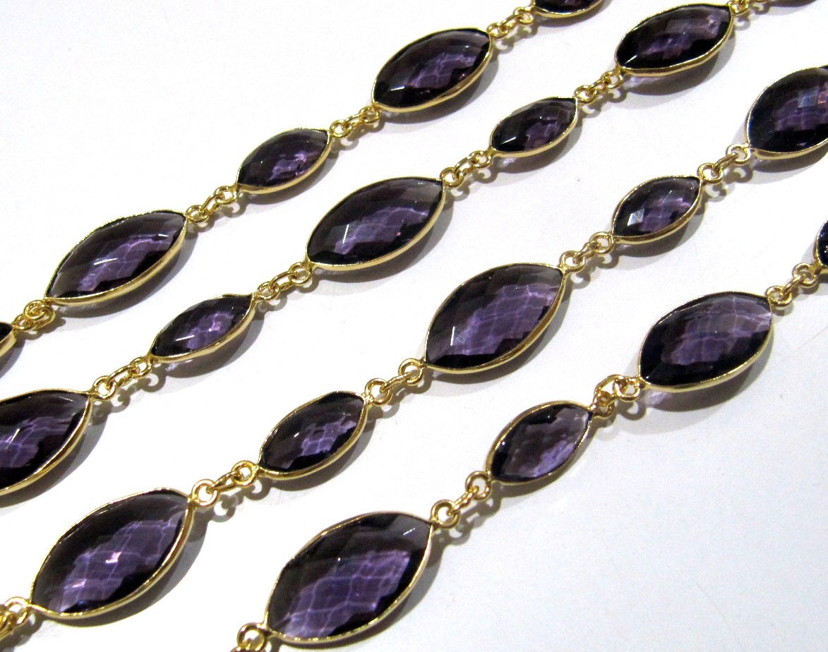 Amethyst Marquise Shape Laser Cut Briolette Connector Chain Gold Plated Sold Per Foot High Quality Wholesale Prices Jewelry chain