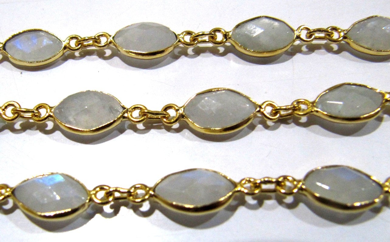 Natural White Rainbow Marquise Shape Laser Cut Briolette Connector Chain Gold Sold Per Foot High Quality Wholesale Prices Jewelry chain