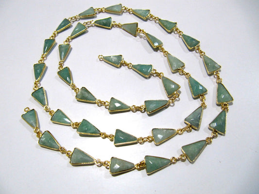 Natural Amazonite Trillion Shape Briolette Faceted Bezal Connector Chain 10x13mm Gold Plated Sold Per Foot High Quality jewelry making