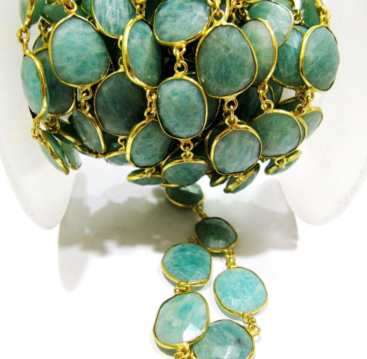 Natural Amazonite Uneven Shape Briolette Connector Chain Size 15x18mm  Gold Plated Sold Per Foot High Quality Beads Wholesale prices