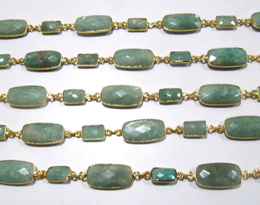 Natural Amazonite Rectangle Shape Briolette Alternate sizes Bezel Connector Link Chain Sold Per Foot High Quality Wholesale Prices