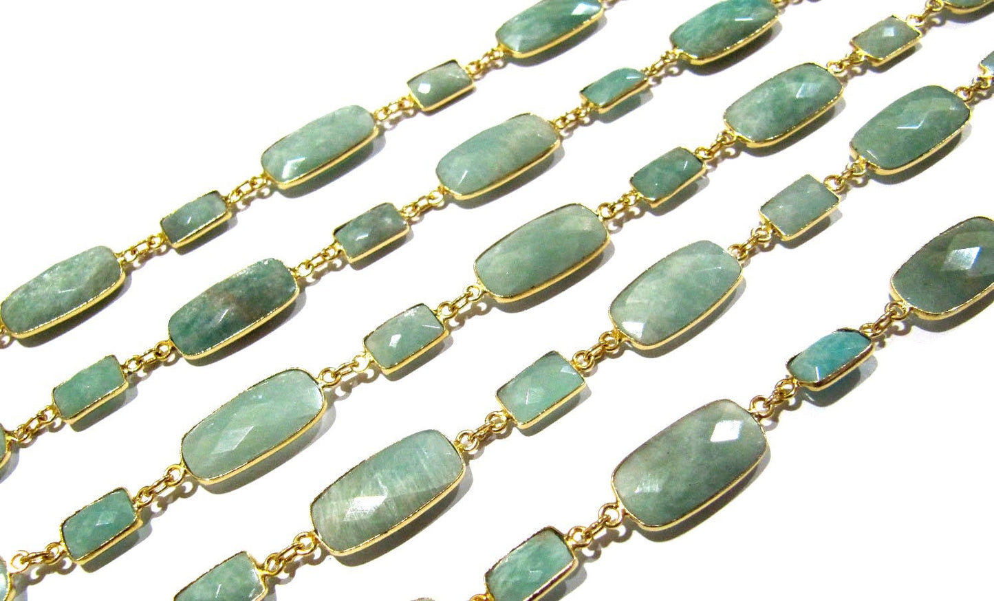 Natural Amazonite Rectangle Shape Briolette Alternate sizes Bezel Connector Link Chain Sold Per Foot High Quality Wholesale Prices