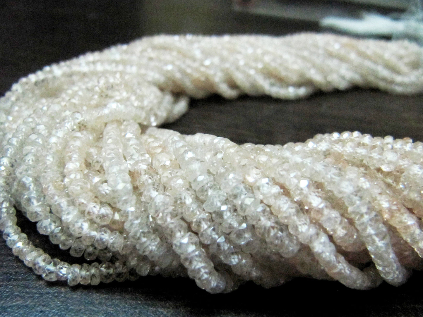 Natural Untreated Cubic Creamish Zirconia CZ Rondelle Faceted Beads 3mm Strand 13 inch long Top Quality Wholesale prices Gemstone