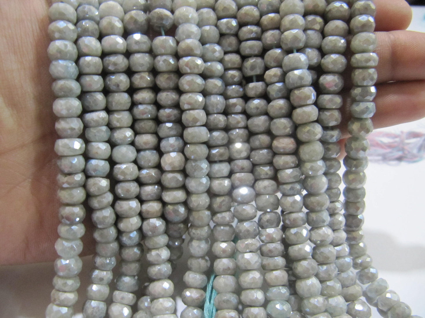 Natural Aquamarine Silver AB Mystic Coated Rondelle Faceted Beads 7-8mm Strand 8 inch long Top Quality Wholesale prices Jewelry making beads