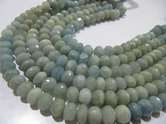 Natural Aquamarine Rondelle Faceted 8-9 mm Gemstone Beads Strand 8 inch long High Quality Wholesale Prices Moss aquamarine Gemstone beads