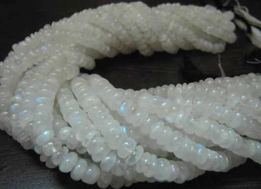 Natural White Rainbow Moonstone Rondelle Plain smooth Beads 6-7mm Strand 13 inches long Best Quality Blue Flashy Beads Wholesale Prices