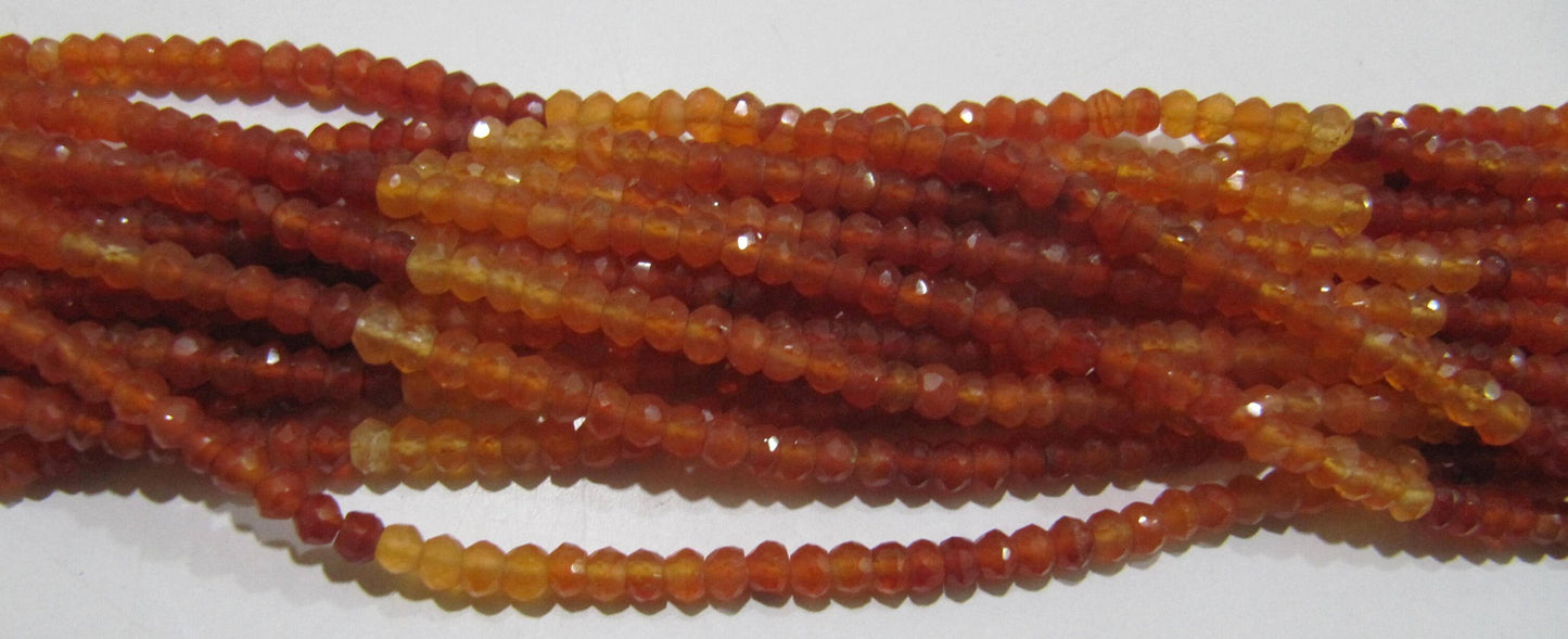 Natural Carnelian Shaded Rondelle Faceted 3-4mm Gemstone Beads Strand 14 inches long Top Quality Wholesale Prices Jewelry making gemstone