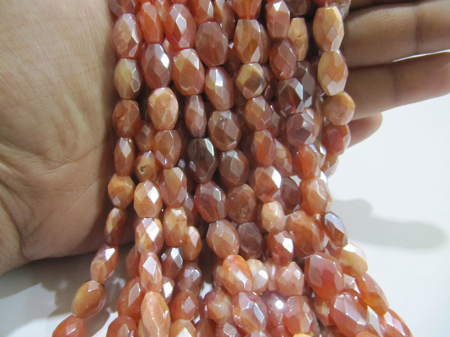 Natural Carnelian Oval Shape Faceted Sliver AB Mystic Coated 6x9mm Gemstone Beads Strand 13 inches long Top Quality Wholesale Prices