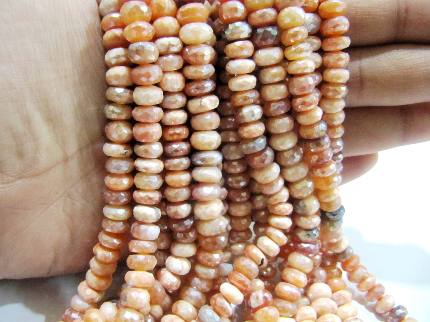 Natural Carnelian Rondelle Faceted Silver AB Mystic Coated 7-8mm Gemstone Beads Strand 8 inches long Top Quality Wholesale Prices