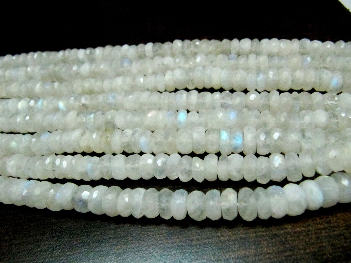 Natural white Rainbow Moonstone Rondelle Faceted Beads 8-9mm Strand 8 inches long Best Quality Blue Flashy Beads Wholesale Prices