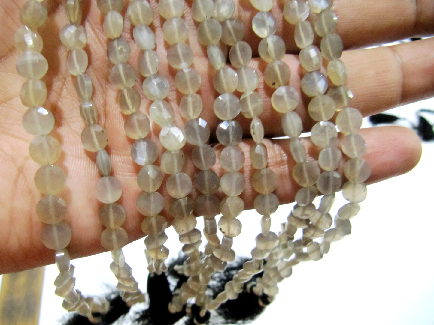 Natural Grey Moonstone Coin Shape briolette Faceted Beads 4mm Strand 8 inches High Quality Beads Wholesale prices jewelry making gemstones