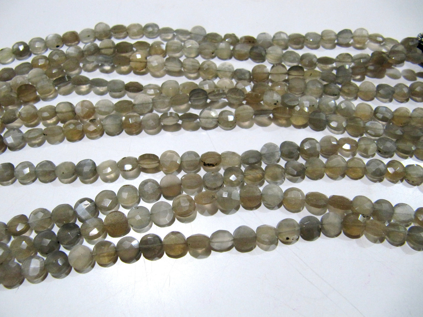 Natural Grey Moonstone Coin Shape briolette Faceted Beads 4mm Strand 8 inches High Quality Beads Wholesale prices jewelry making gemstones