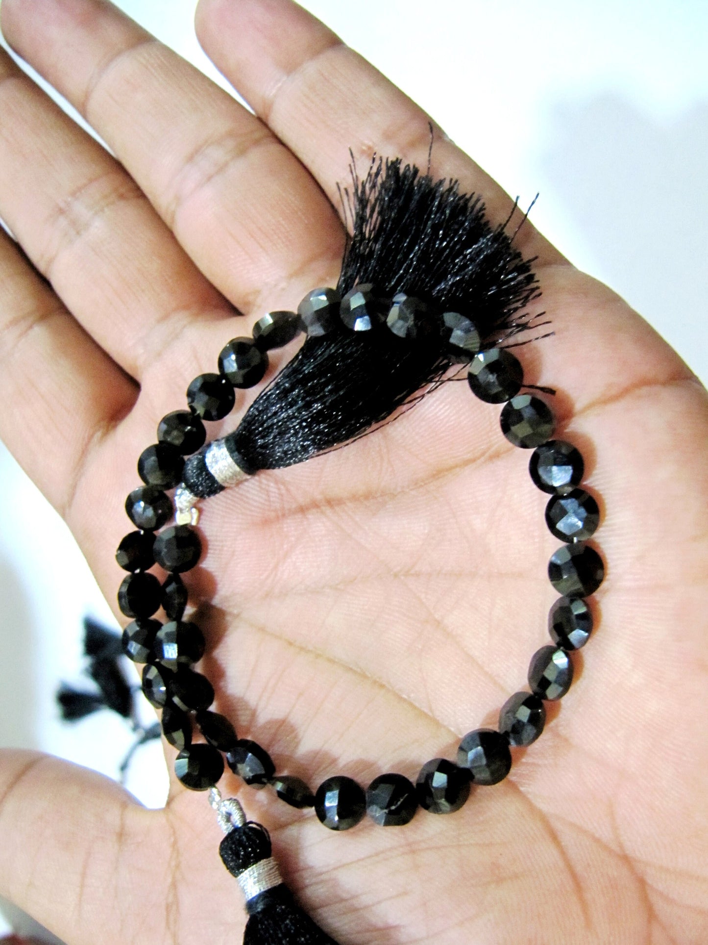 Natural Black Spinel  Round Coin shape Faceted Beads 4mm  Strand 8 inches Long Wholesale Prices Jewelry Making Gemstone Beads