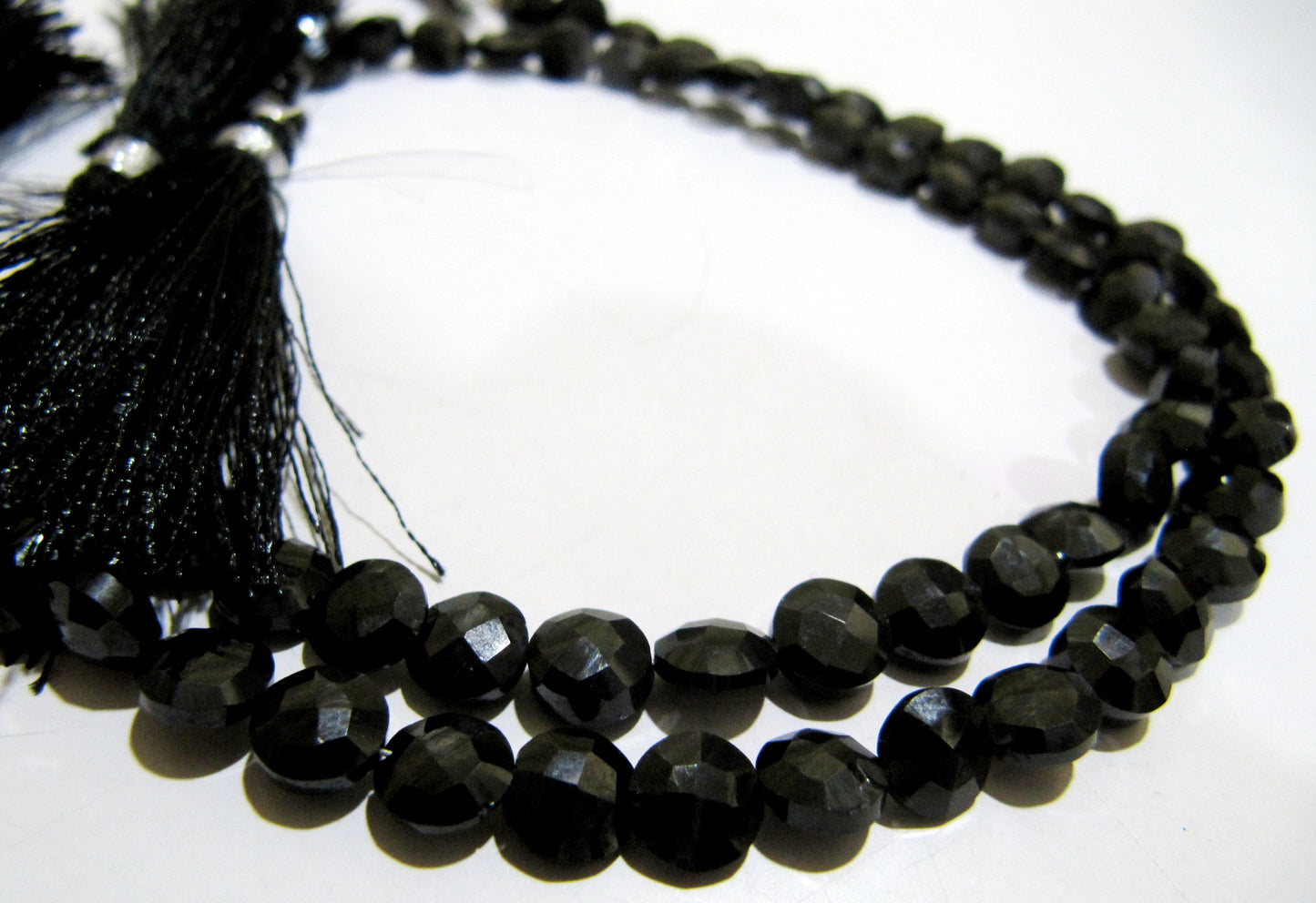 Natural Black Spinel  Round Coin shape briolette Faceted Beads 6 mm  Strand 8 inches Long Wholesale Prices Jewelry Making Gemstone Beads