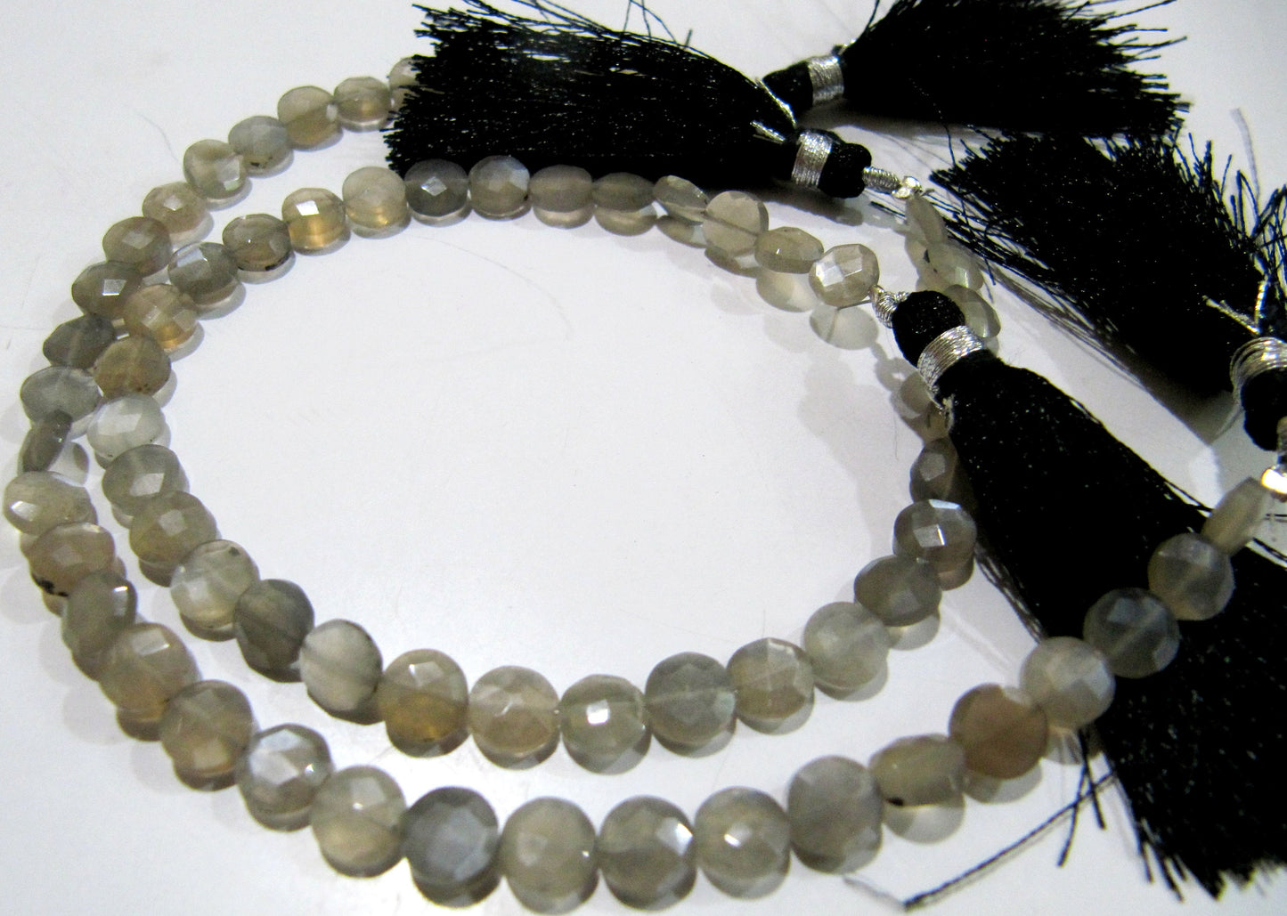 Natural Grey Moonstone  Round Coin shape Briolette Faceted Beads 6mm  Strand 8 inches Long Wholesale Prices Jewelry Making Gemstone Beads