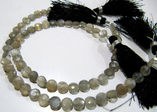 Natural Grey Moonstone  Round Coin shape Briolette Faceted Beads 6mm  Strand 8 inches Long Wholesale Prices Jewelry Making Gemstone Beads