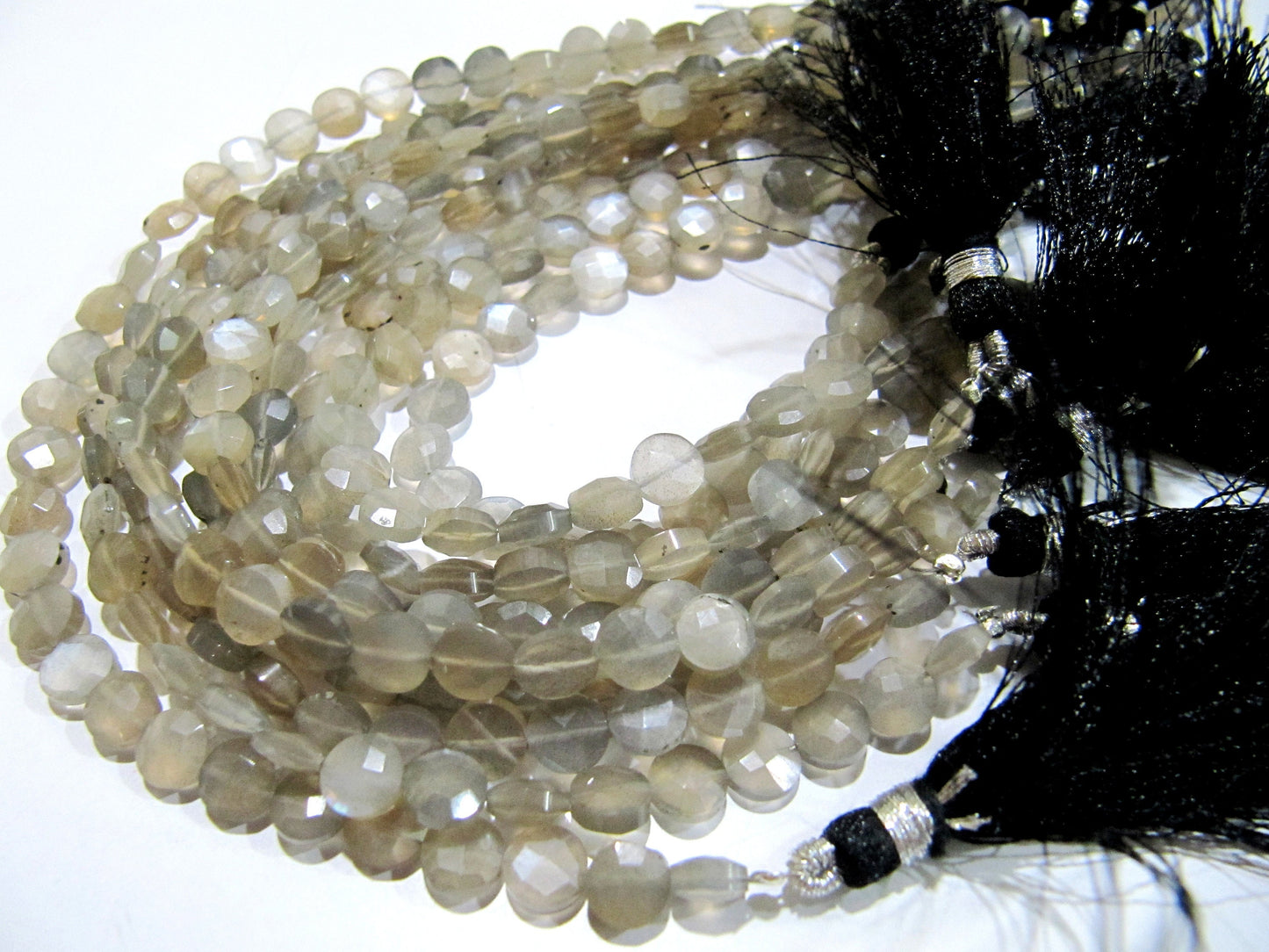 Natural Grey Moonstone  Round Coin shape Briolette Faceted Beads 6mm  Strand 8 inches Long Wholesale Prices Jewelry Making Gemstone Beads