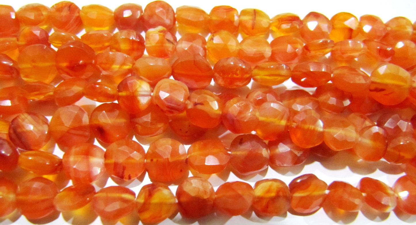 Natural Carnelian Coin Shape Briolette Faceted 6mm Gemstone Beads Strand 13inches long Top Quality Wholesale Prices gemstone beads