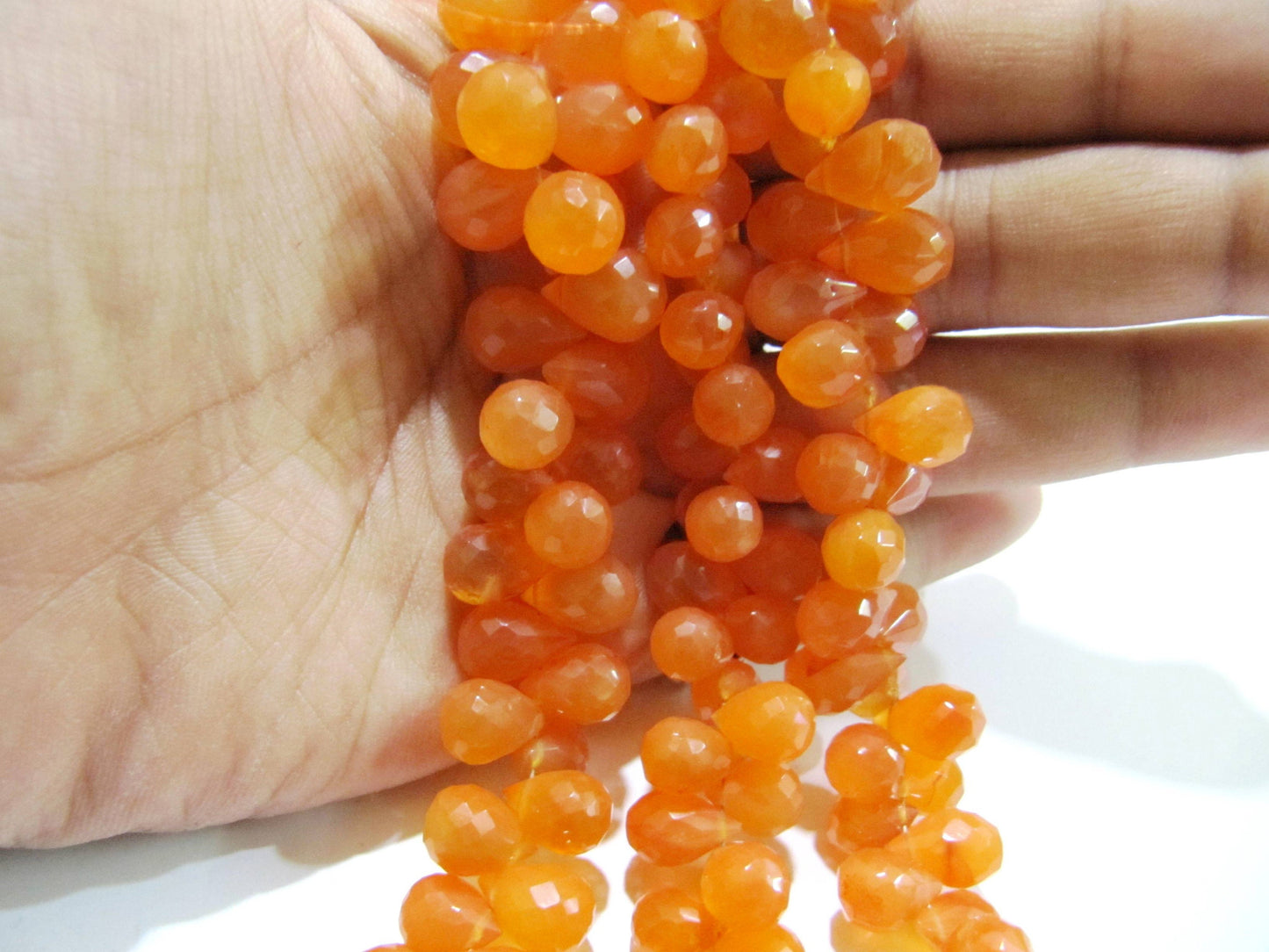 Natural Carnelian Tear drop Shape Briolette Faceted 6x9mm Gemstone Beads Strand 8 inches long Top Quality Wholesale Prices