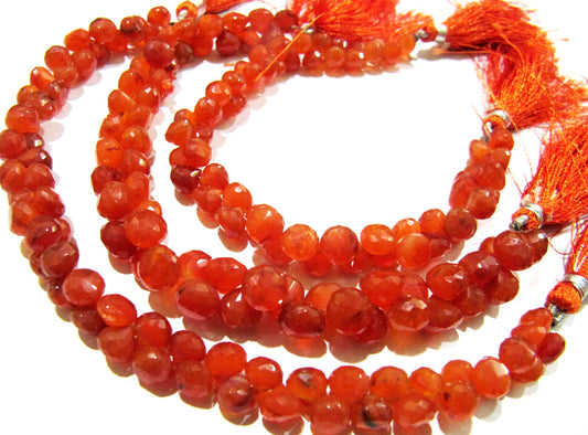 Natural Carnelian Onion shape Briolette Faceted 7-8mm Gemstone Beads Strand 8 inches long Top Quality Wholesale Prices jewelry making beads