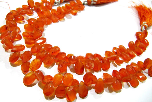 Natural Carnelian Pear Shape Briolette Faceted 7x10mm Gemstone Beads Strand 8 inches long Top Quality Wholesale Prices jewelry making beads