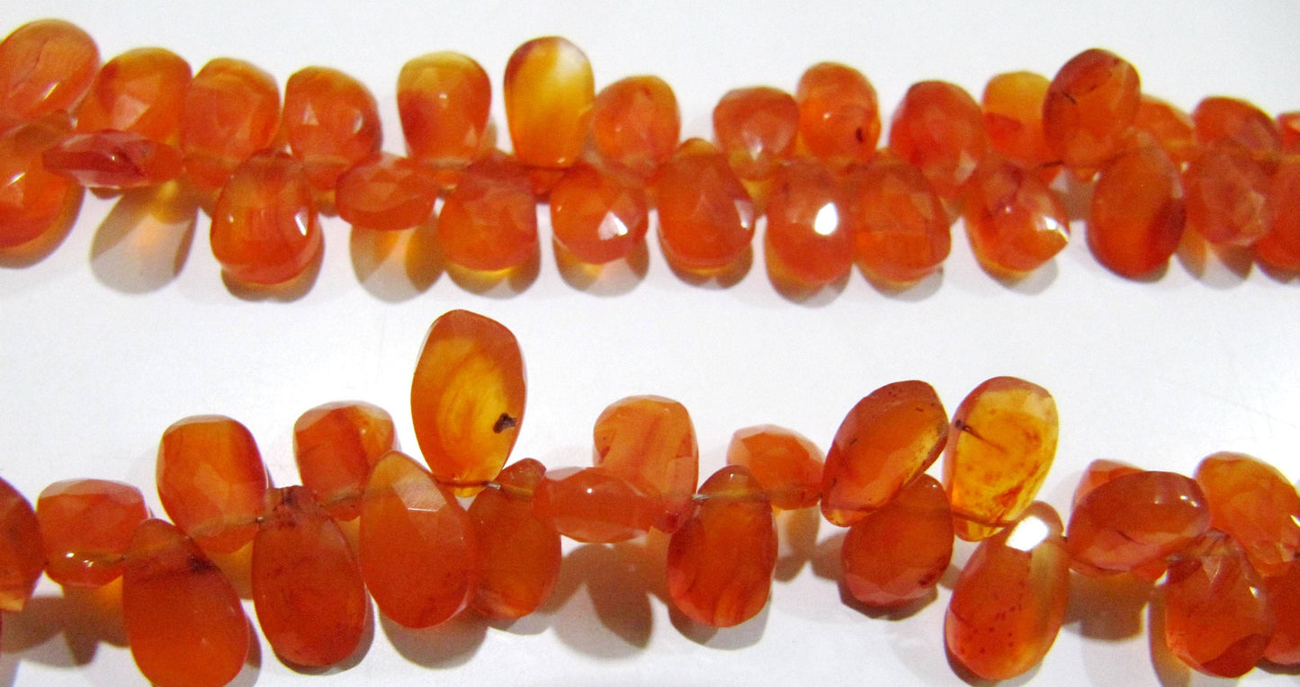 Natural Carnelian Pear Shape Briolette Faceted 7x10mm Gemstone Beads Strand 8 inches long Top Quality Wholesale Prices jewelry making beads
