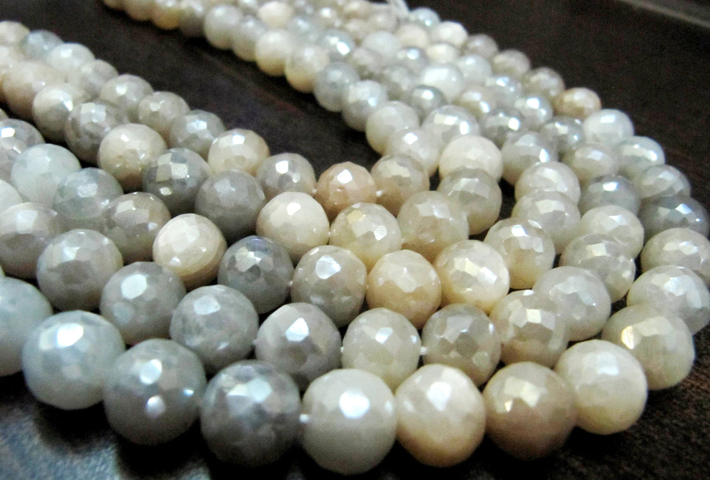 Natural Multi Moonstone Silver AB Mystic Coated Round Shape Plain Smooth  Beads 6 to 9mm Strand 10inch long top Quality Beads Wholesale